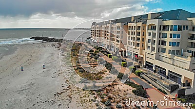 GLENELG, AUSTRALIA - SEPTEMBER 14, 2018: Aerial view of buildings along the coast Editorial Stock Photo