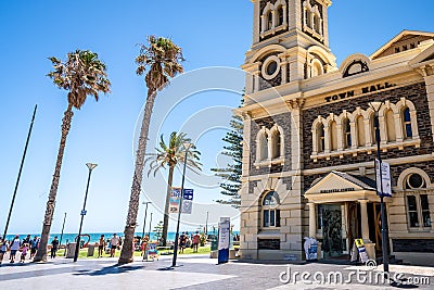 Glenelg town hall building exterior and beach view in Glenelg SA Australia Editorial Stock Photo