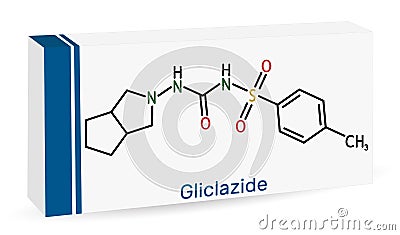 Gliclazide molecule. It is sulfonylurea compound with hypoglycemic activity, used for treatment of non-insulin-dependent diabetes Vector Illustration