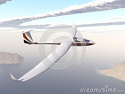 Glider over a coastal landscape Cartoon Illustration