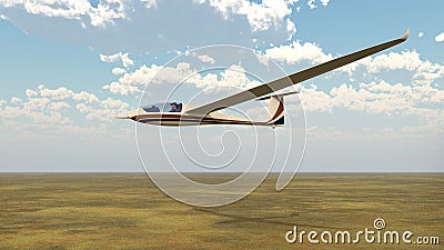 Glider over a landscape Cartoon Illustration