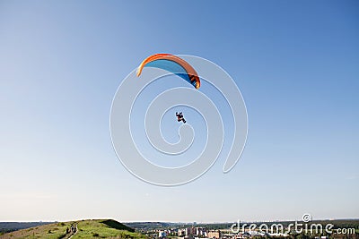 Glider pilot flying on glider. Skydiving flying. Parachute extreme sport Stock Photo