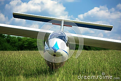 Glider plane on grass Stock Photo