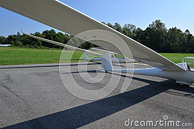 Glider planes wing and fuselage view detail Stock Photo