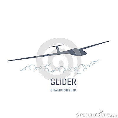 Gliding flight emblem with sailplane, soaring glider silhouette, none motive-powered aircraft vector Vector Illustration