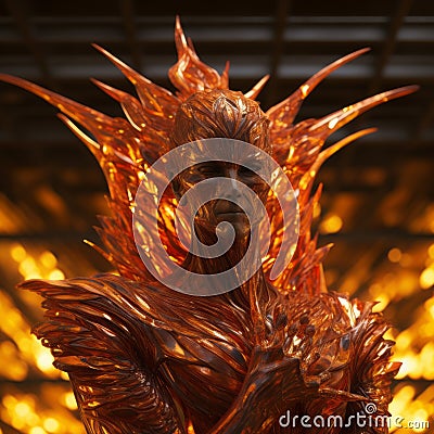 Glimmering Light Effects: The Phoenix Humanoid - A Twisted Futuristic 3d Monster Stock Photo