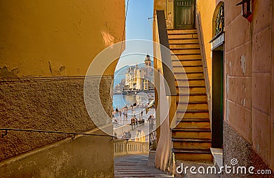 A Glimpse of Camogli from an unusual view, Genoa Genova Province, Liguria, Mediterranean coast, Italy Editorial Stock Photo