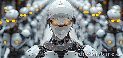 A Glimpse into the Future: Humanoid Robots in a High-Tech Laboratory Setting with Glowing Eyes Stock Photo