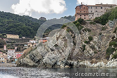 A glimpse of the Island of Gorgona, Livorno, Italy, seen from the sea Stock Photo
