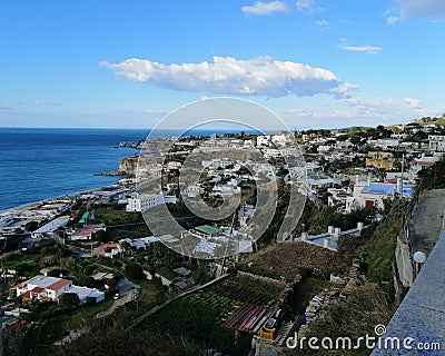 Glimpse of the seaport and buildings of the island of Ischia, Gulf of Naples, Italy Stock Photo