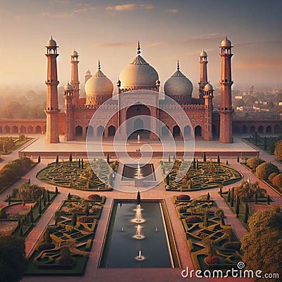 Glimpses of grandeur: exploring the mughal art and gardens of Lahore's Badshahi Mosque Stock Photo