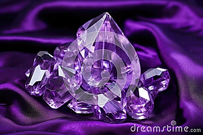 a glistening amethyst cluster on a satin cloth Stock Photo