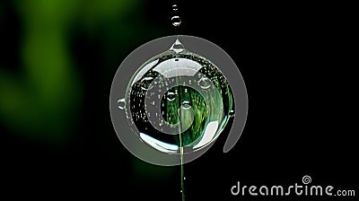 Glistening Harmony: A Single Waterdrop Adorns Blades of Lush Greenery Stock Photo