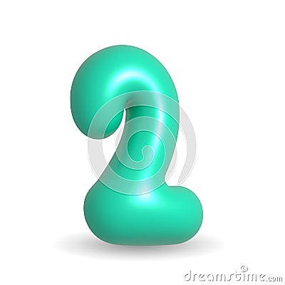 Glistening mint aquamarine balloon digit Two. 3d realistic design element. For events Stock Photo