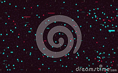 Glitch background. Color pixel effect. Digital cyberpunk noise. Broken data backdrop. Rewind visualisation with random Vector Illustration