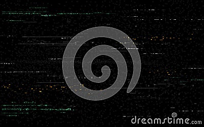 Glitch background. Video distortions on black backdrop. Digital signal error. Color pixel noise with distorted lines Vector Illustration