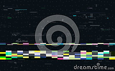 Glitch background. Video signal distortion. Digital noise effect with abstract pixels. Playback problem template. Modern Vector Illustration