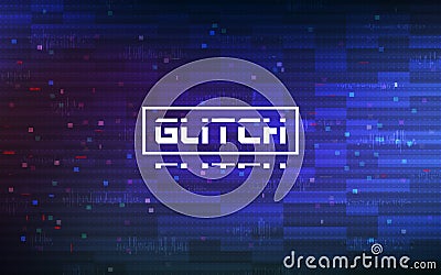 Glitch blue background. Abstract color pixels and shapes on gradient backdrop. Glitched video texture. Digital no signal Vector Illustration