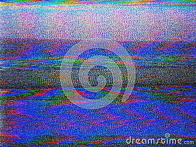 Glitch camera effect. Retro VHS background. No signal. Static TV noise, bad TV signal. Stock Photo