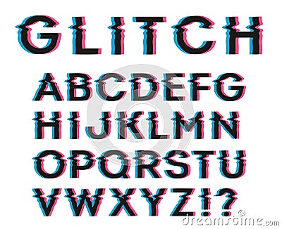 Glitch color shift font. Vector illustration. Cartoon Illustration