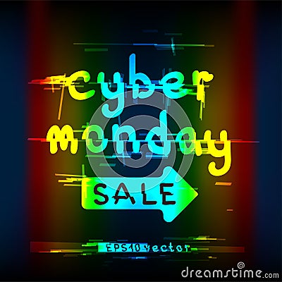 Glitch cyber monday sale color text Vector Illustration