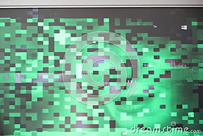 Glitch digital error screen pixel pixilation Test Glitch Texture corrupt file synth wave in ufo green lo-fi vapor synth wave Stock Photo