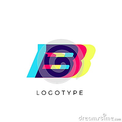 Glitch effect letter B, colored spectrum overlay effect. Vector slant symbol for cyber sport, racing, automotive and Vector Illustration