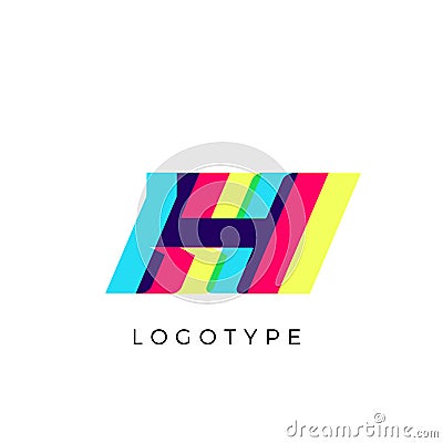 Glitch effect letter H, colored spectrum overlay effect. Vector slant symbol for cyber sport, racing, automotive and Vector Illustration