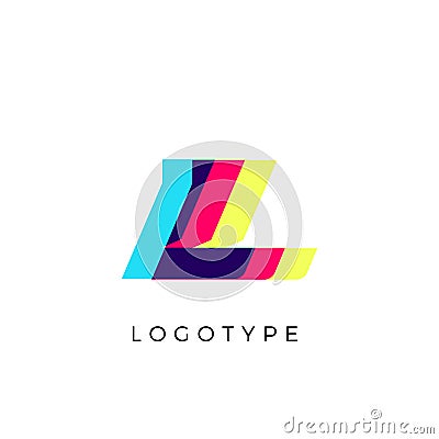 Glitch effect letter L, colored spectrum overlay effect. Vector slant symbol for cyber sport, racing, automotive and Vector Illustration