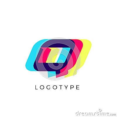 Glitch effect letter Q, colored spectrum overlay effect. Vector slant symbol for cyber sport, racing, automotive and Vector Illustration
