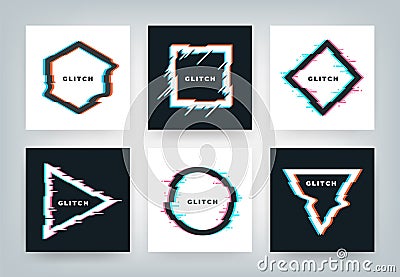 Glitch effect posters. Retro futuristic distortion dynamic geometry shapes, minimal abstract background. Vector glitched Vector Illustration