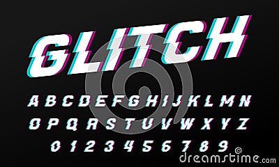 Glitch font for posters. Comic retro game alphabet. Vintage Futuristic typeface, editable and layered. Vector modern Vector Illustration