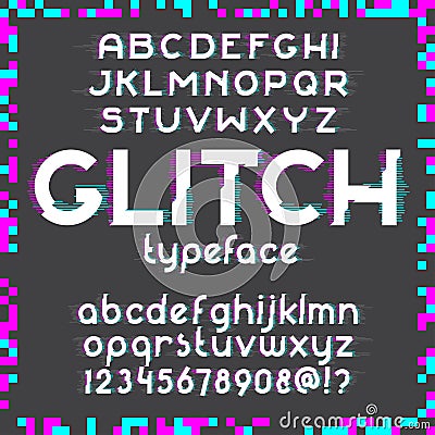 Glitch Font set Vector Illustration