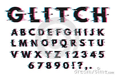Glitch font set vector illustration on white background Vector Illustration