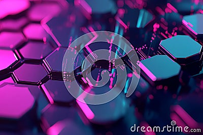 A glitch-inspired 3D background where hexagonal patterns distort and disassemble, revealing Stock Photo