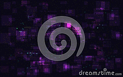 Glitch overlay effect. Pixel noise texture. Cyberpunk vivid background. Futuristic data artifacts. Low video signal Vector Illustration