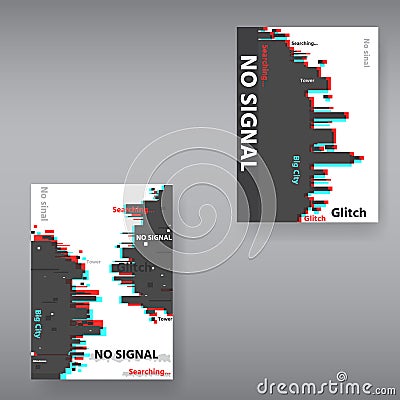 Glitch page template . Tv distorted signal chaos, glitched effect distortion color photo dissolution Vector Illustration