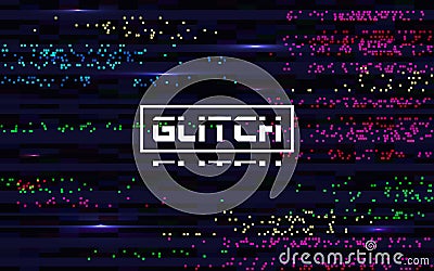 Glitch pixel backdrop. Glitched color lines. Digital distortion effect. Abstract colorful noise. Video TV problems Vector Illustration