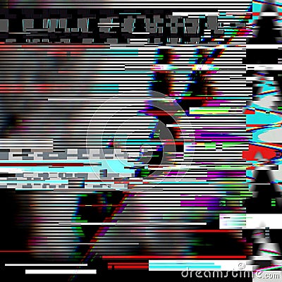 Glitch psychedelic background. Old TV screen error. Digital pixel noise abstract design. Computer bug. Television signal Cartoon Illustration