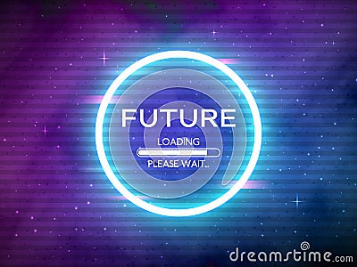 Glitch retro future. Glowing neon circle. Round frame with data loading. Space background and futuristic concept with Vector Illustration