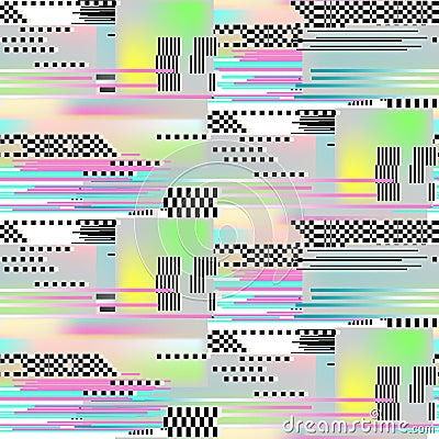Glitch seamless pattern art. Digital abstract pixel noise effect. Vector Illustration