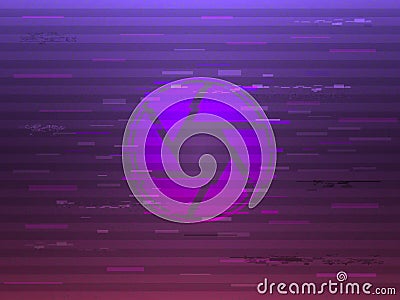 Glitch shutter on bright background. Modern glitched concept. Distorted diaphragm with color elements. Glow design for Vector Illustration