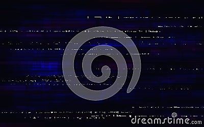 Glitch static noise. Retro screen signal. Horizontal white lines. Random shapes on dark background. Broken video with Vector Illustration
