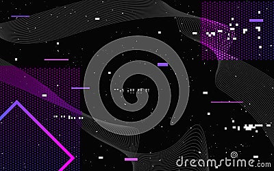 Glitch texture. Digital video error. Modern abstract distortion. Geometric banner template. Random bright shapes and Vector Illustration