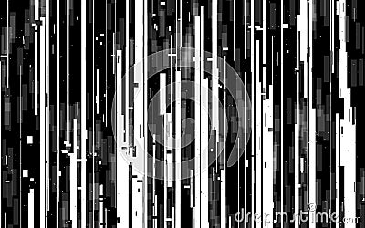 Glitch vertical lines. White and black distortion. Random television stripes. Old grunge video. No signal effect. Retro Vector Illustration