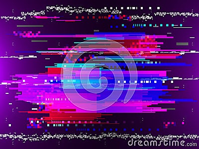 Glitched color horizontal and vertical stripes and shapes. Abstract background with a digital signal error. Design elements. Vecto Vector Illustration