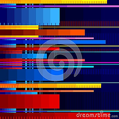 Glitched horizontal stripes. Colorful night lights. Digital signal error. Abstract background for a poster, cover Stock Photo