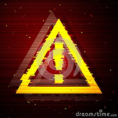 Glitched Triangle Attention Symbol Design Vector Illustration