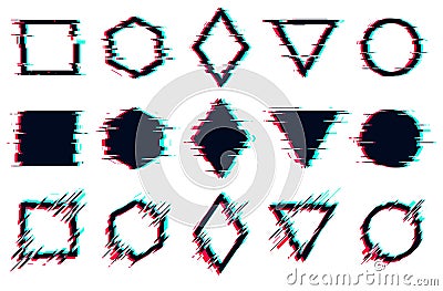 Glitched tv distorted signal frames, Vector glitch set digital noise defect isolated objects on a white background Vector Illustration