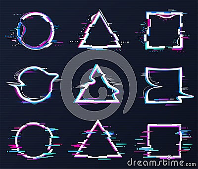 Glithc effect art frame dynamic elements set Vector Illustration